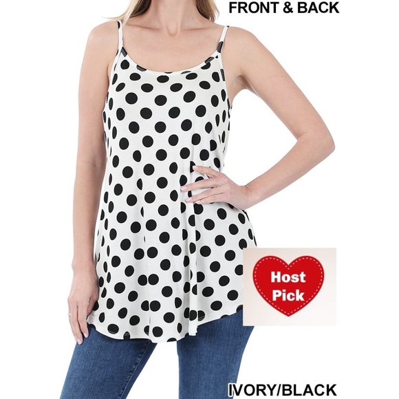Polka Dot Tank Top Camisole Front & Back Reversible Spaghetti Strap V-Neck - Picture 1 of 5